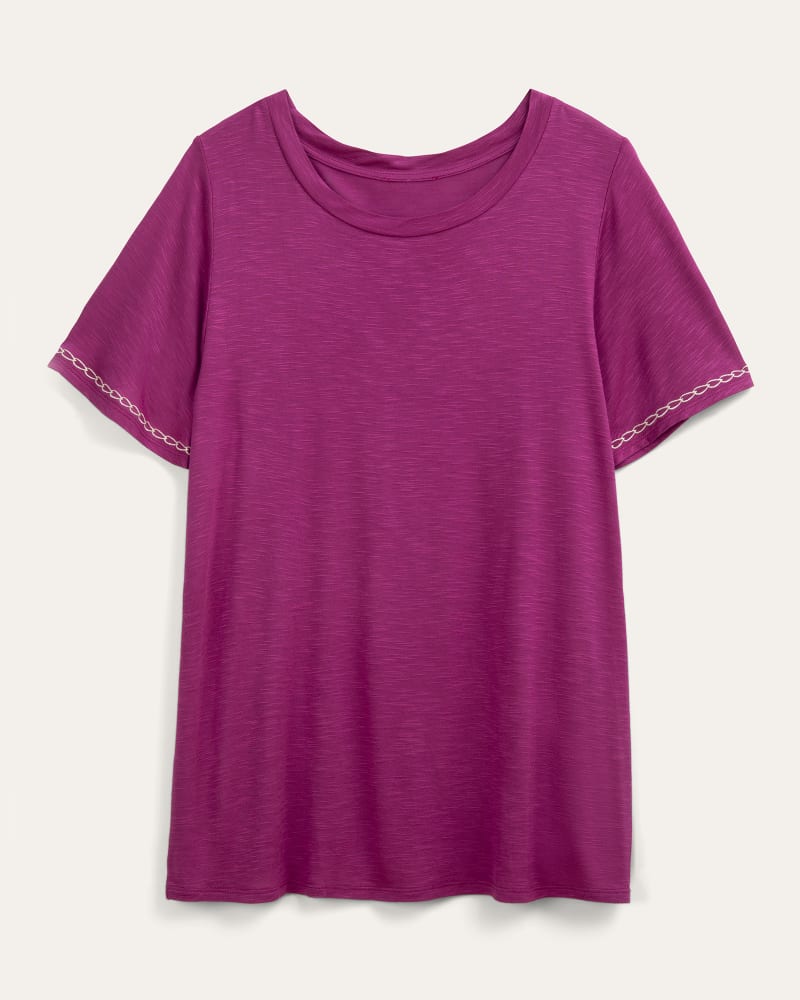 Front of plus size Dina Embroidered Sleeve Tee by Molly & Isadora | Dia&Co | dia_product_style_image_id:197245